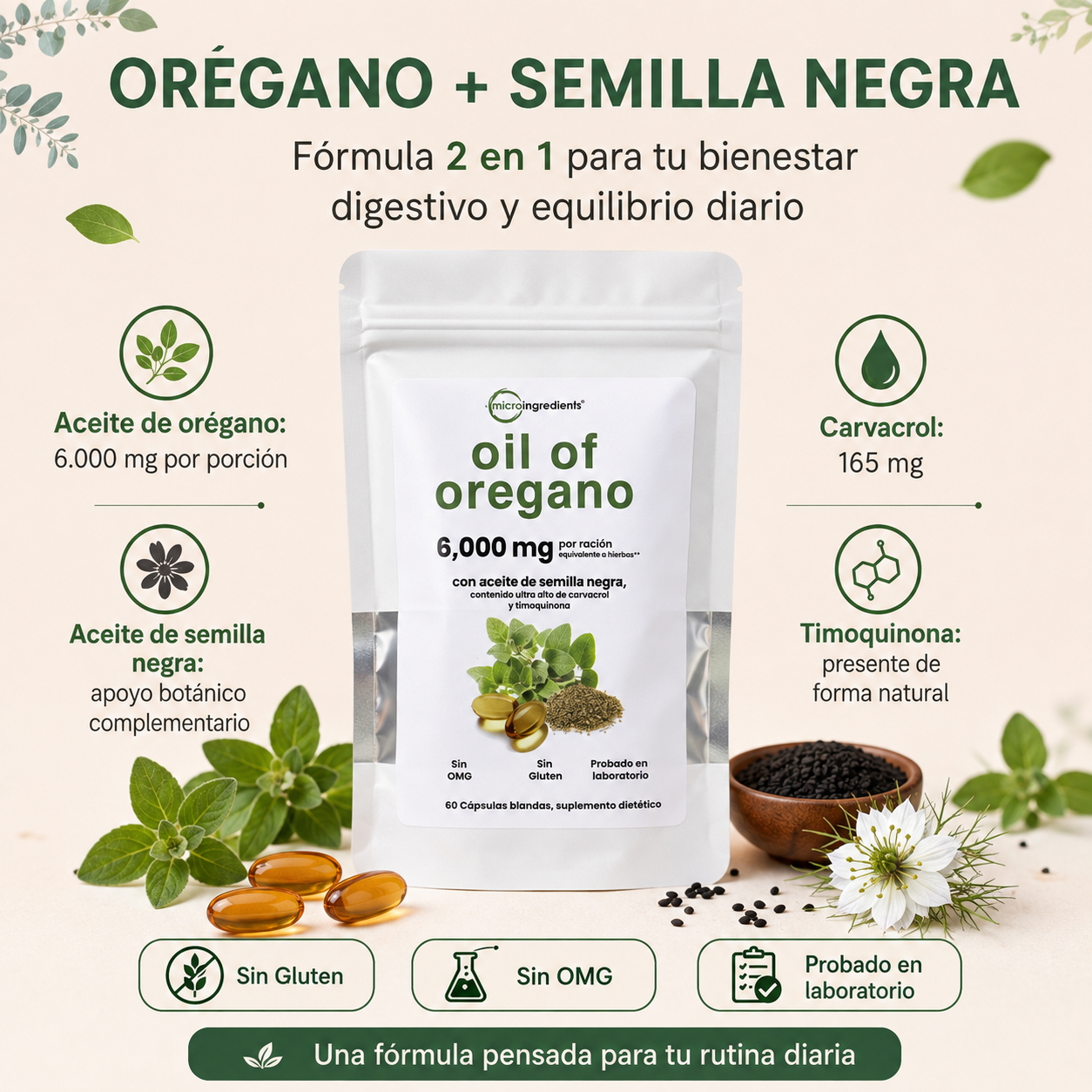 Aceite De Orégano 6000 Mg 60 capsulas