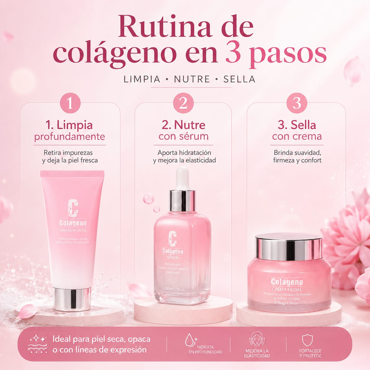 Set Facial Colágeno 3 Piezas Antiarrugas